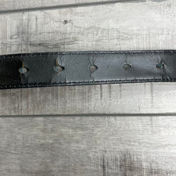 Vintage Native American Indian Head Silver Buckle Teal Calfskin Leather Belt S - Picture 9 of 10